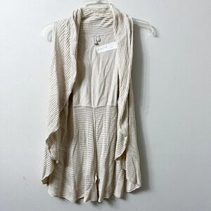 Madison Womens Beige Cotton Open Cardigan Medium Sleeveless Waterfall Ribbed